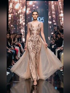 Elegant Champagne/ Gold Floral Wedding Dress
